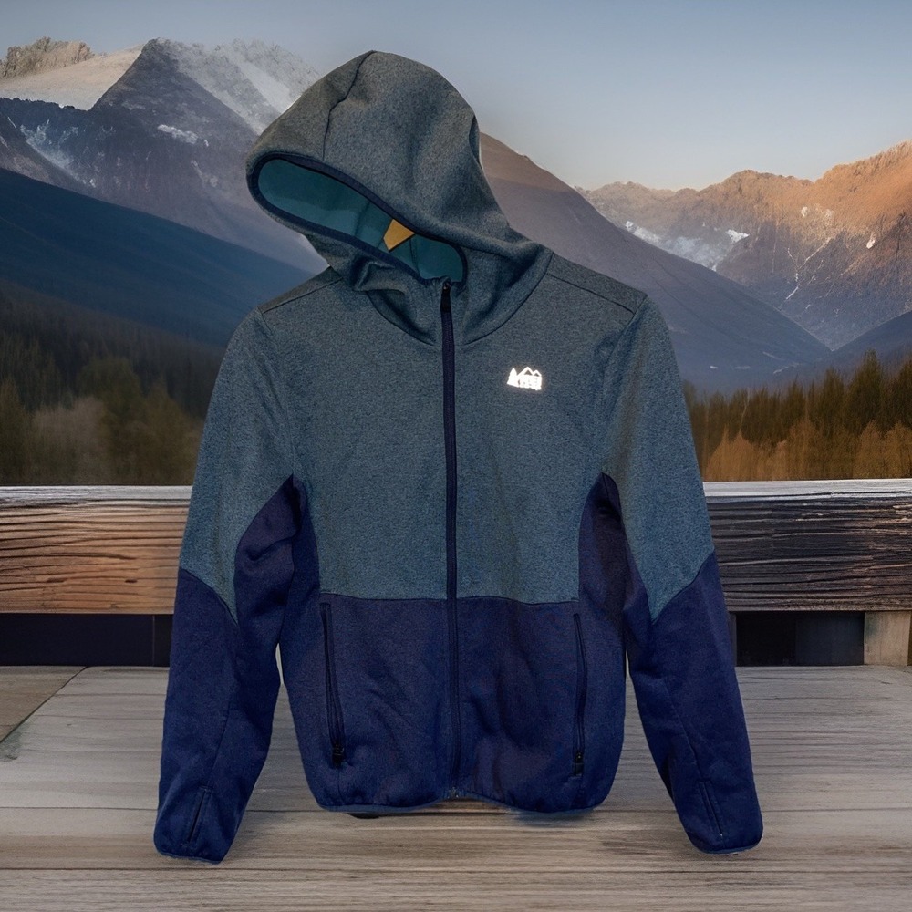 REI Kids Girls Full Zip Hoodie Large 14/16 Blue Green Hiking Outdoors Camping